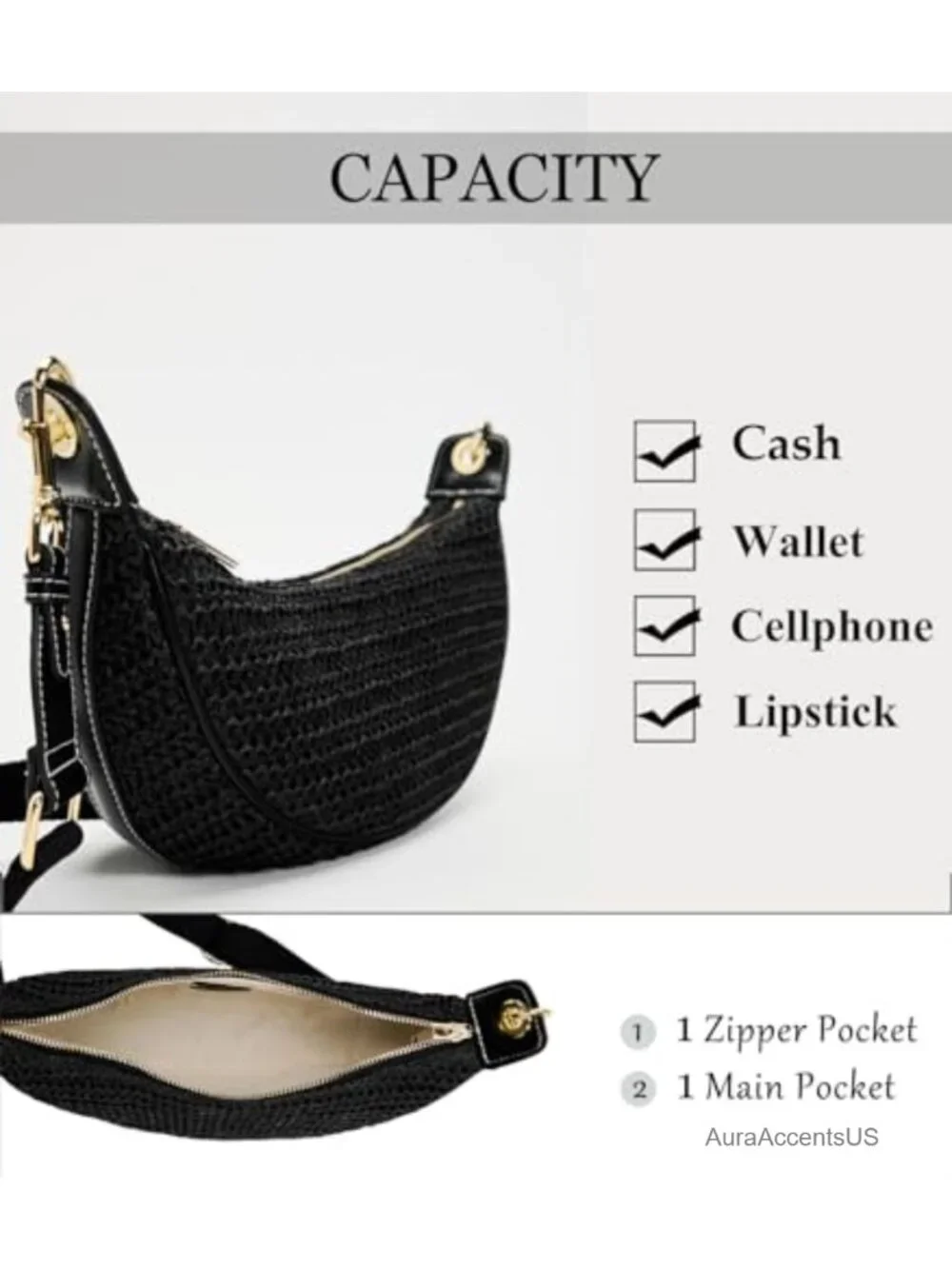 Straw Woven Hobo Crossbody Bag with Adjustable Strap